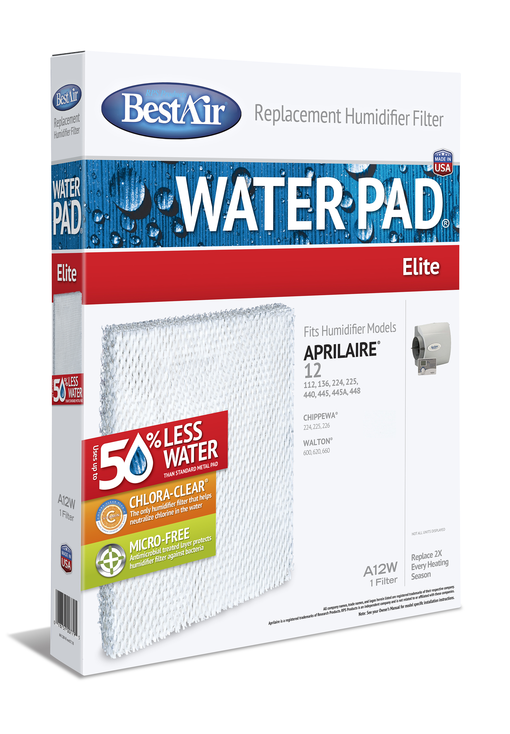 BestAir A12W Replacement Water Pad for Aprilaire models 11.375” x 14.75