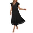 thumbnail image 1 of Vestido MEROKEETY 2025, verano, manga corta, cuello en V, corte A, negro, 1 of 8