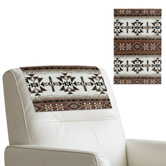 COEQINE Recliner Headrest Protector PU Leather Scratch Resistant Chair Headrest Cover Washable Furniture Protector with Hook and Loop Fasteners, 17x27 Inch, Southwest American Tribal Dark Brown