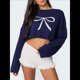 thumbnail image 4 of Suéteres de Larga de Otoño para Mujer, Modernos, con Cuello Redondo, Informales, Bonitos, de Punto Grueso. Azul Marino M, 4 of 10
