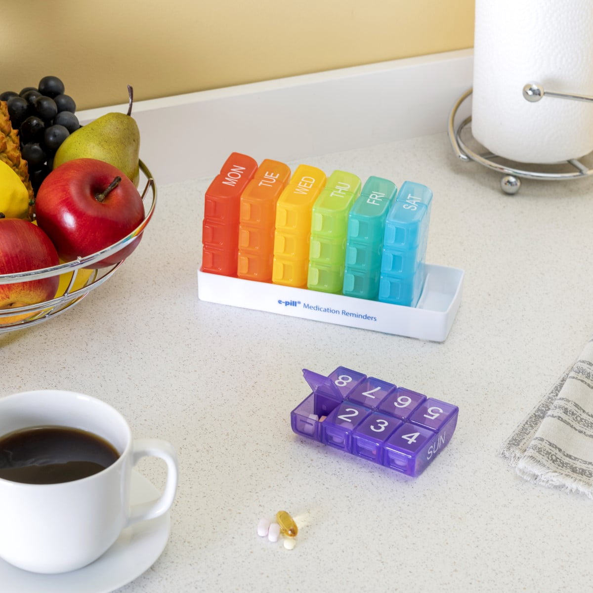 e-Pill 8 Times a Day x 7 Day Large Weekly Pill Organizer - Multicolor