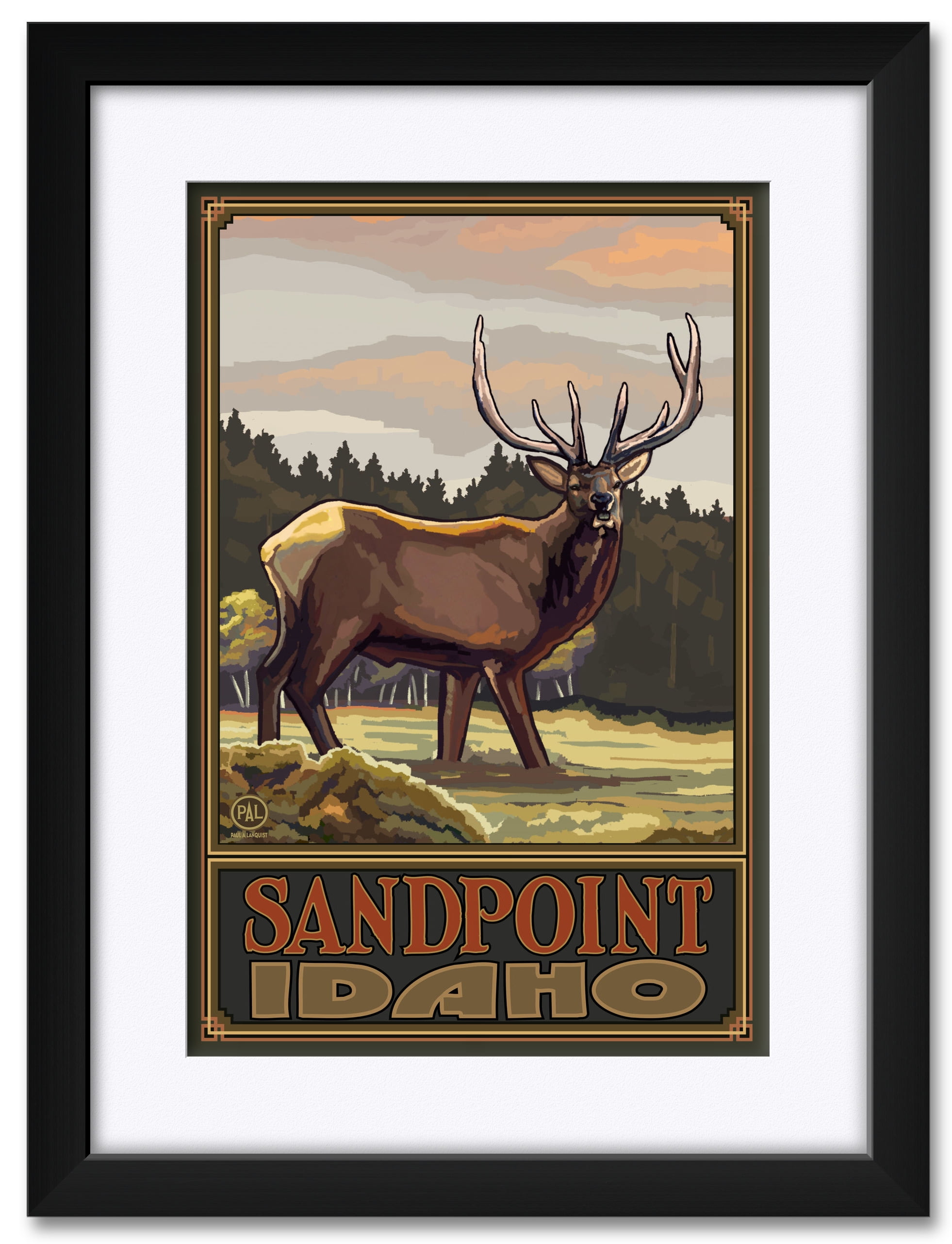 Sandpoint Idaho Elk Framed & Matted Art Print by Paul A. Lanquist