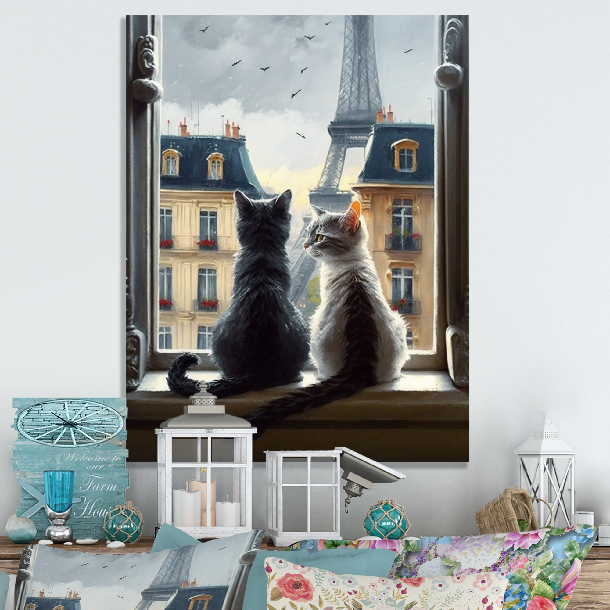 Designart Two Cats In Paris I Canvas Wall Art