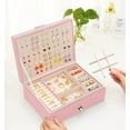 thumbnail image 3 of 2 Layer Jewelry Organizer, Versatile PU Leather Jewelry Boxes Earring Storage for Women, Pink, 3 of 6