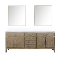 Laurel 80 in W x 22 in D Grey Oak Double Bath Vanity, White Quartz Top, and 36 in Mirrors