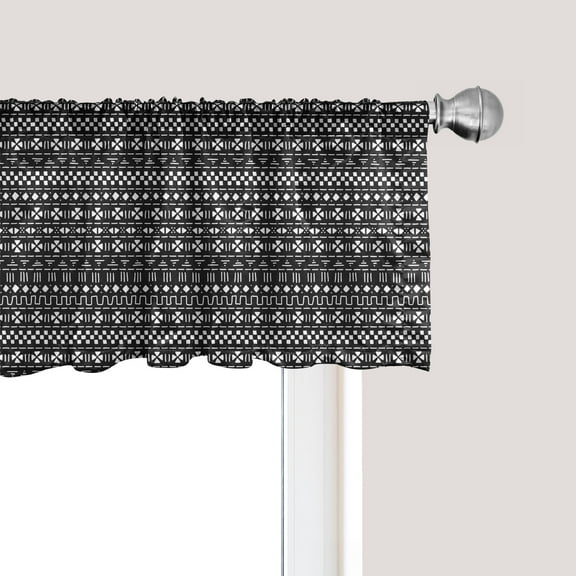 Ambesonne Mudcloth Window Valance, Aztec Style Chevron Art, 54" X 12", Black and White
