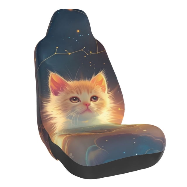 Wukai Starry Sky Constellation Cat Full Set Car Seat Covers with Soft Padding Universal Auto Front Seats Protector and Cushion Mat