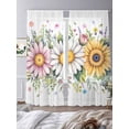 thumbnail image 4 of Colorful Daisy Floral Sheer Curtains 108 Inches Long 2 Panels Set, Window Sheer Curtains for Living Room/Bedroom, Spring Flowers Botanical Leaves Rustic Light Filter Rod Pocket Curtain 52''x108''x2, 4 of 8