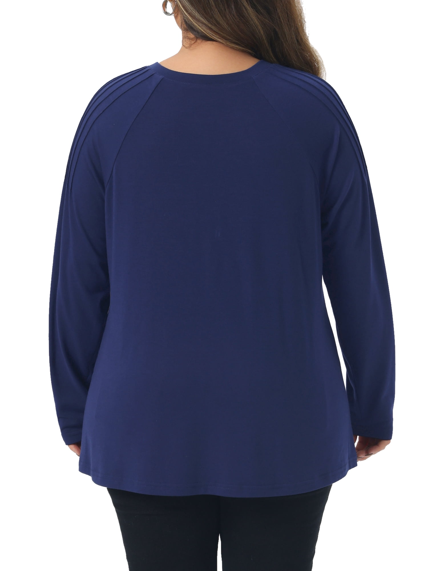DARING DIVA Women's Plus Top Crew Neck Pleated Shirts Loose Fit Tunic Tops 4X Navy Blue