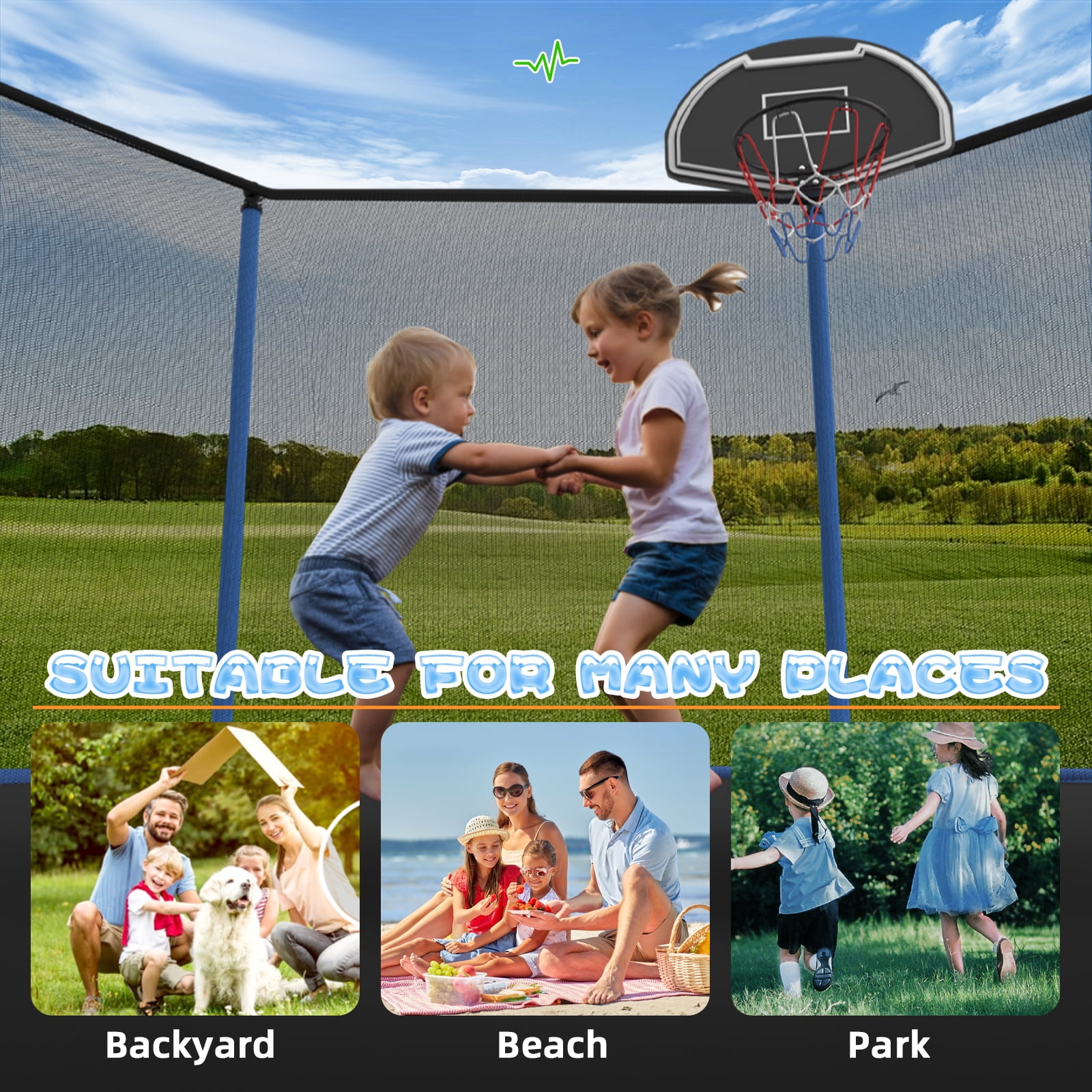 SENCHO GINSYTALIOR Trampoline 8FT 10FT 12FT 14FT 16FT Trampoline with Enclosure - Recreational Trampolines with Ladder and AntiRust Coating, Outdoor Trampoline for Kids