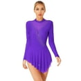 thumbnail image 3 of Haitryli Women Long Sleeve Glitter Rhinestone Figure Ice Skating Dress High Low Dance Leotard Purple XXL, 3 of 7