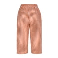thumbnail image 5 of JoveMarine Women's Plaid Capris - Fashion Tartan Print Elastic Waistband with Pockets Loose Casual Cropped Pants for Daily Work, Comfy,Orange M, 5 of 7