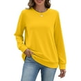 thumbnail image 6 of Crewneck Sweatshirts for Women No Hood Fall Casual Long Sleeve Pullover Tops Loose Sweatshirt with Pocket Yellow S, 6 of 6