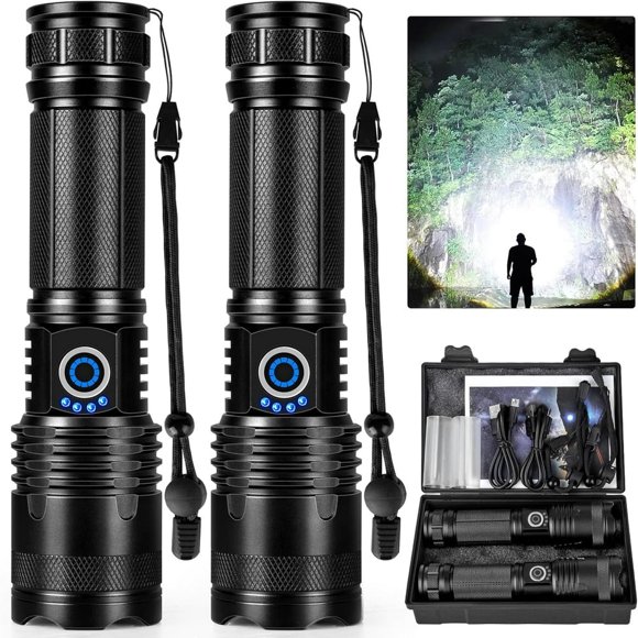 LEEYNEER Rechargeable LED Flashlights High Lumens 90 000 Lumens Super Bright Flashlights with 5 Modes Waterproof Powerful Flash Light Multifunctional Flashlights for Home Camping Hiking