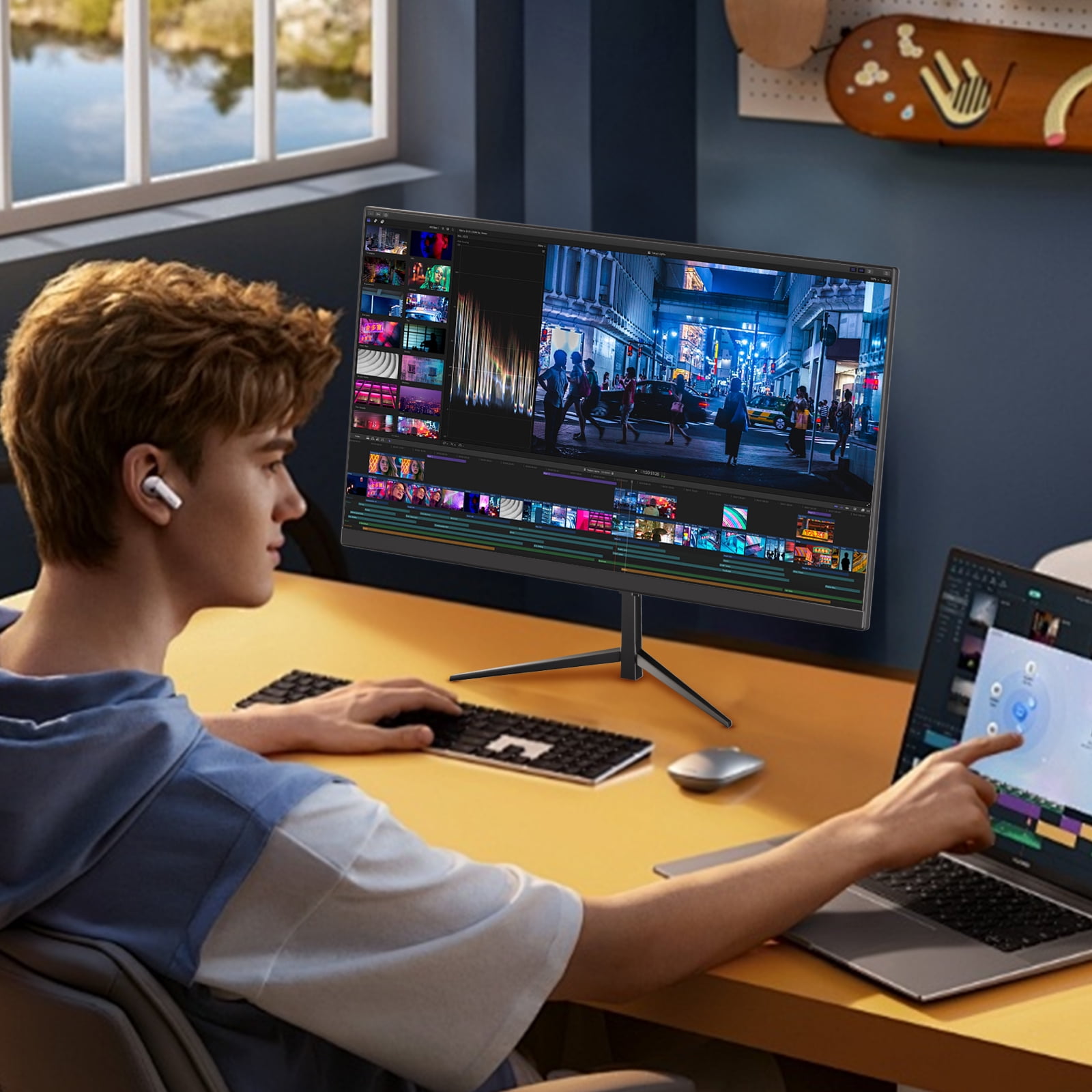 REHISK 24" IPS FHD 1080P 100Hz Gaming Monitor, 1ms, FreeSync, G-Sync, HDMI, DisplayPort, Low-Blue Light