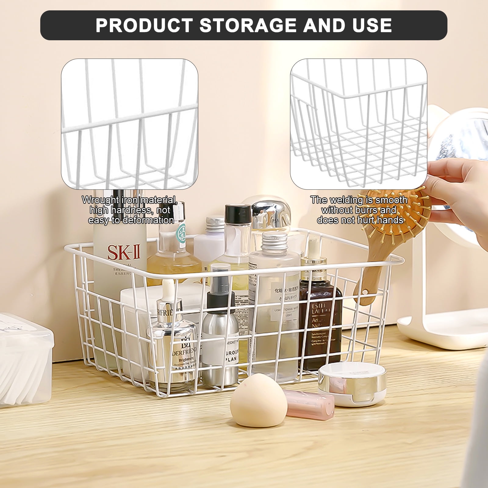 VEGCOO 4-Pack Wire Freezer Basket + 4-Pack Liner with Built-in Handles, Organizer for Kitchen Cabinets, Pantry, Freezer, Office, Bathroom Storage (11*8.7*4.7 inches)