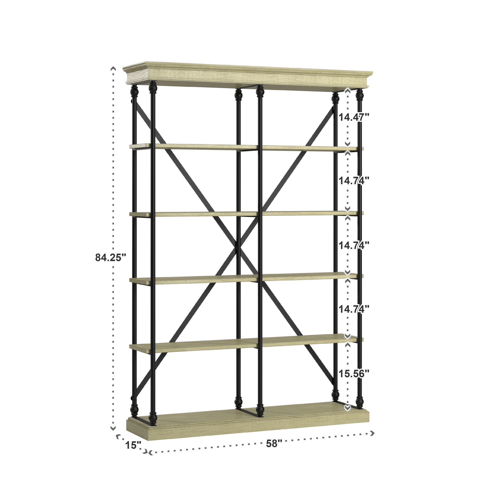 Weston Home Cabana 5 Shelf Rustic X-back Double Bookshelf, Ivory White