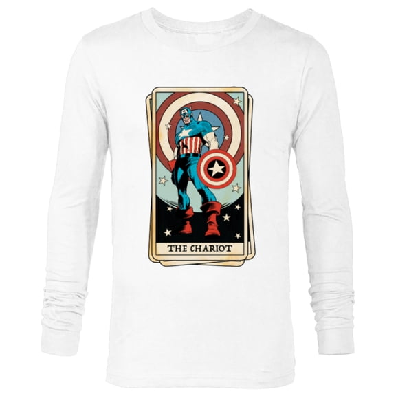 Marvel Tarot Arcana Captain America as the Chariot Card - Long Sleeve T-Shirt for Men - Customized-White