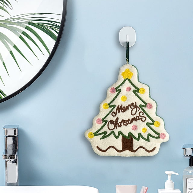 Wooowa Christmas Hand Tie Towel Microfiber Soft Absorbent Hanging Dish Tea Washcloth for Home Holiday Xmas Party