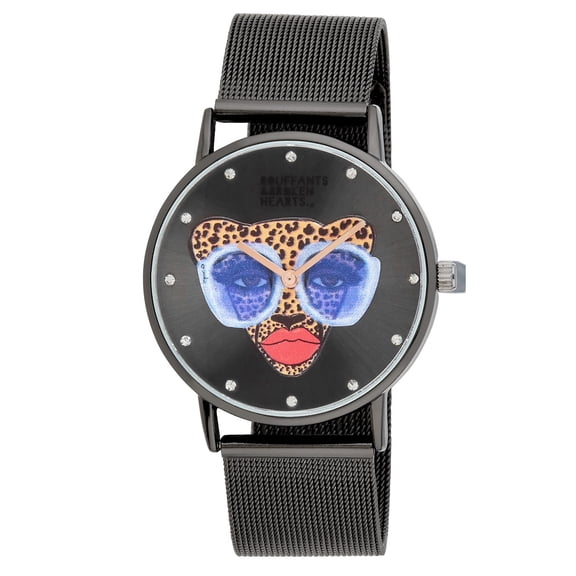 Boufants and Broken Hearts Women's Round Case Black Mesh Watch (KDB103GN)