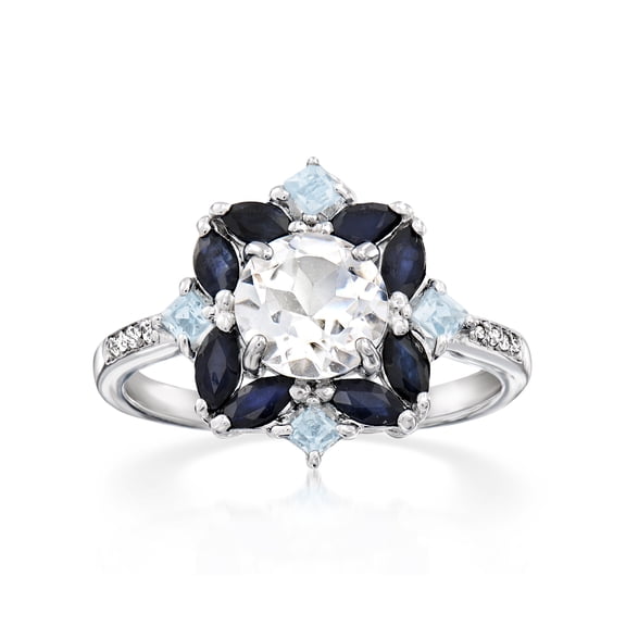 Ross-Simons 1.78 ct. t.w. White and Blue Topaz and .80 ct. t.w. Sapphire Ring in Sterling Silver, Women's, Adult