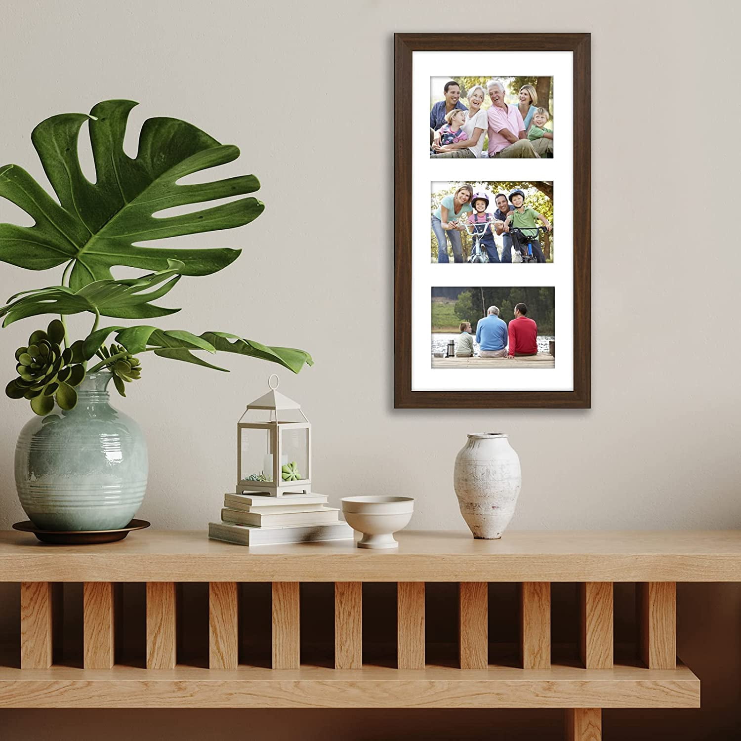 Americanflat Collage Picture Frame in Walnut - Display Three 4x6 Inch Photos on Your Wall, Perfect As a Family Collage Picture Frame