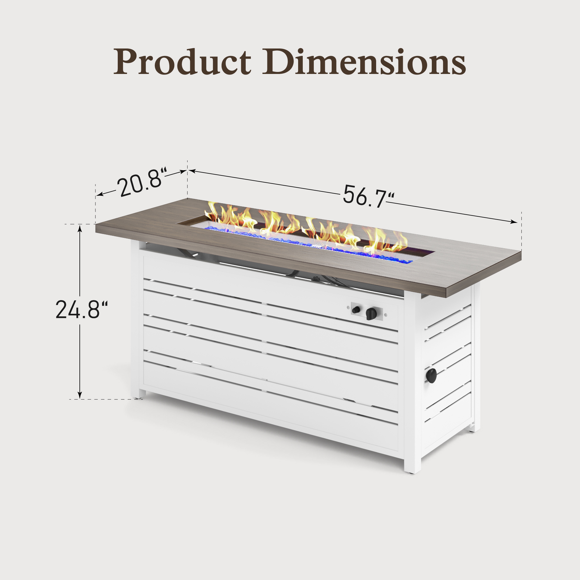 Summit Living 56" Rectangular Propane Fire Pit Table, 50,000 BTU Gas Fire Pit with Lid and Blue Fire Glass, White