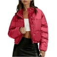 thumbnail image 5 of BXJX Women's Puffer Jackets- Warm Zip Up Stand Collar Comfy Long Sleeve Quilted Jacket with Pockets Red Size XL, 5 of 8