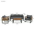 thumbnail image 6 of Outdoor Sectional Sofa Set for 5 Person – 4-Piece Conversation Set with Removable Cushions, Brown Metal and Wood Frame, Acacia Wood Tabletop, Gray, 6 of 6