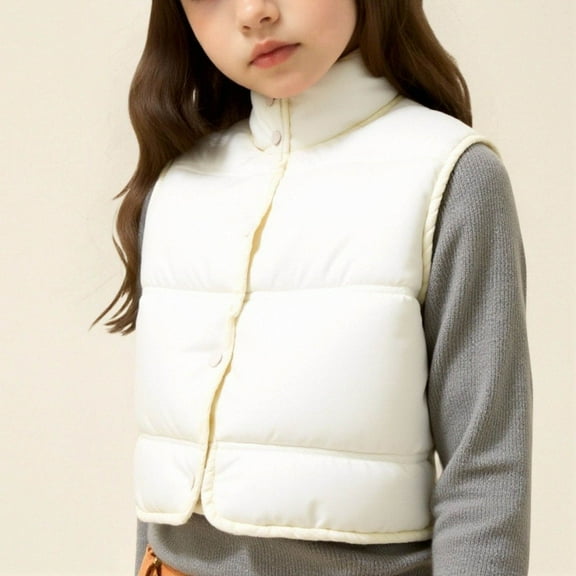 UQJfacai Girls Puffer Vest Kids Button Down Cropped Jacket Padded Gilet Winter Stand Collar Sleeveless Quilted Coats 2-10 Years