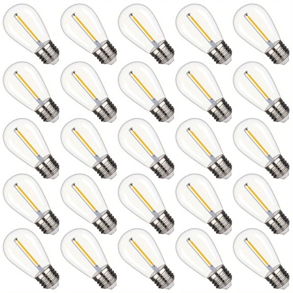 Austin Coast 25-Pack S14 String Light Vintage LED Bulbs, 1W (10W Equivalent), Warm White 2200K, E26 Base, Dimmable, Shatterproof