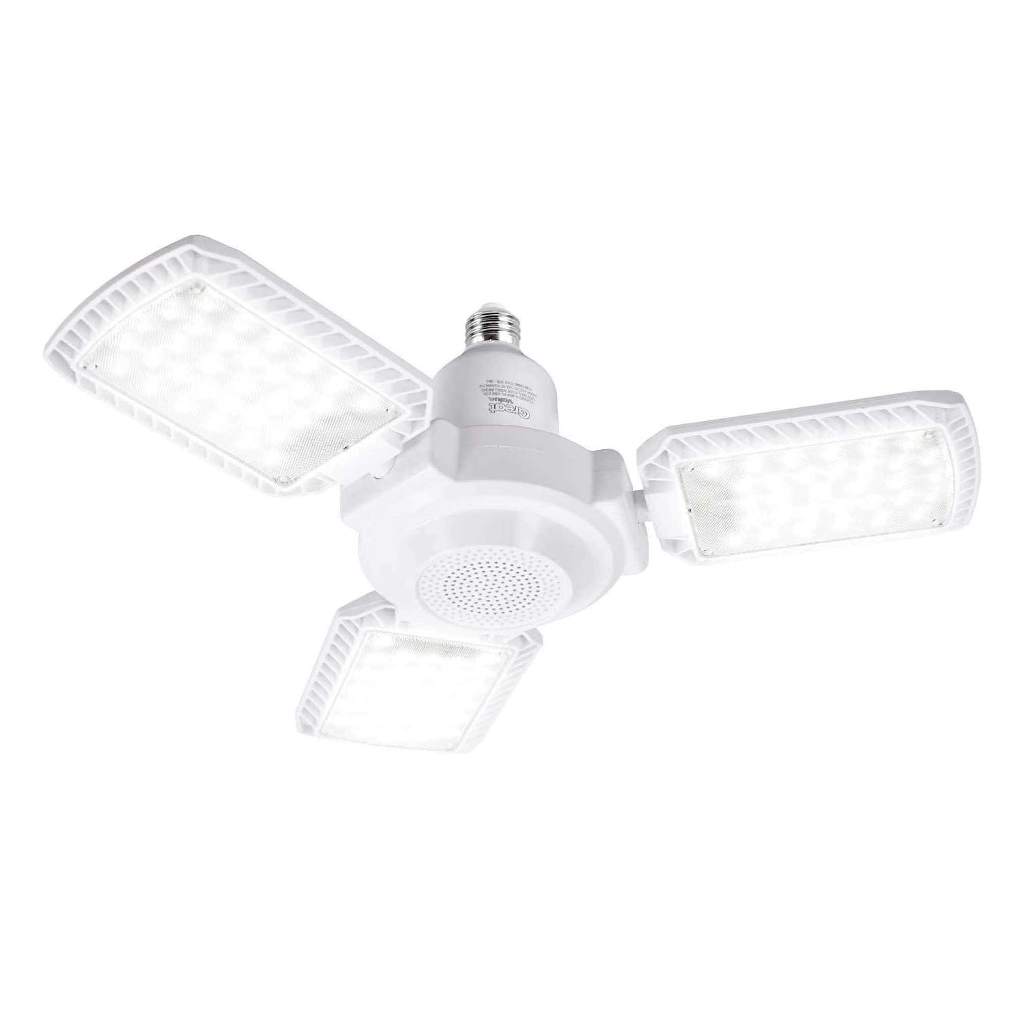 Great Value LED Garage Light with Bluetooth Speaker, 3000 Lumens, 3 Adjustable Panels, E26 Base, 5000K Daylight, 40W, Screw-In Ceiling Shop Light for Garage, Workshop, Basement, Attic, 1 Pack