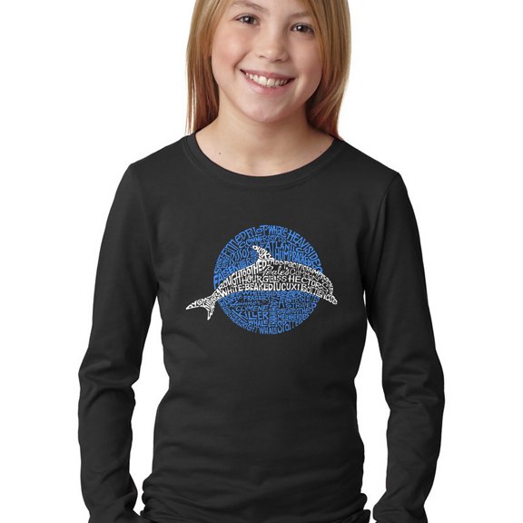LA Pop Art Girl's Word Art Long Sleeve - Species of Dolphin