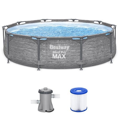 Open Box Bestway Steel Pro MAX 10' x 30" Above Ground Swimming Pool Set, Gray