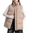 thumbnail image 2 of Fanxing Womens Puffer Vest Sleeveless Winter Quilted Jackets Zip Up Coats Stand Collar Padded Outerwear with Pocket Khaki XL, 2 of 6