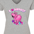 thumbnail image 4 of Inktastic I Love Hippos with Pink Hippo and Flowers Women's V-Neck T-Shirt, 4 of 5