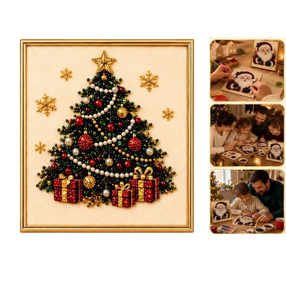 DIY Christmas Pearl Diamond Painting Art Kit, Themed Pearl Beads Art Craft with Frame, Holiday Gemstone Diamond Dots Set for Christmas Home Atmosphere (Tree)
