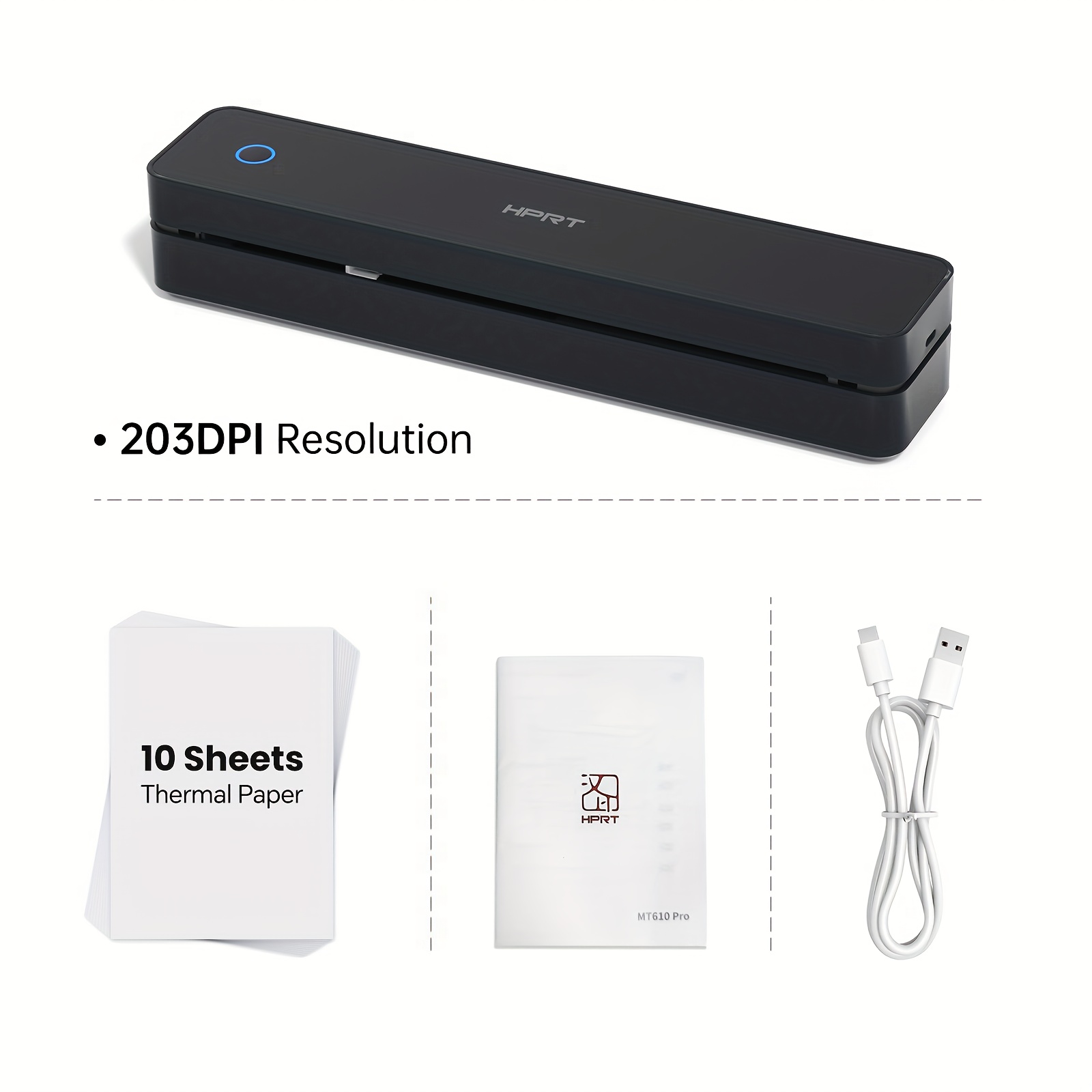 MT610 Portable Inkless Thermal Printer, Wireless Mobile Printing for Smartphone & Laptop, 203DPI, Supports A4/Letter Paper – Travel & Business