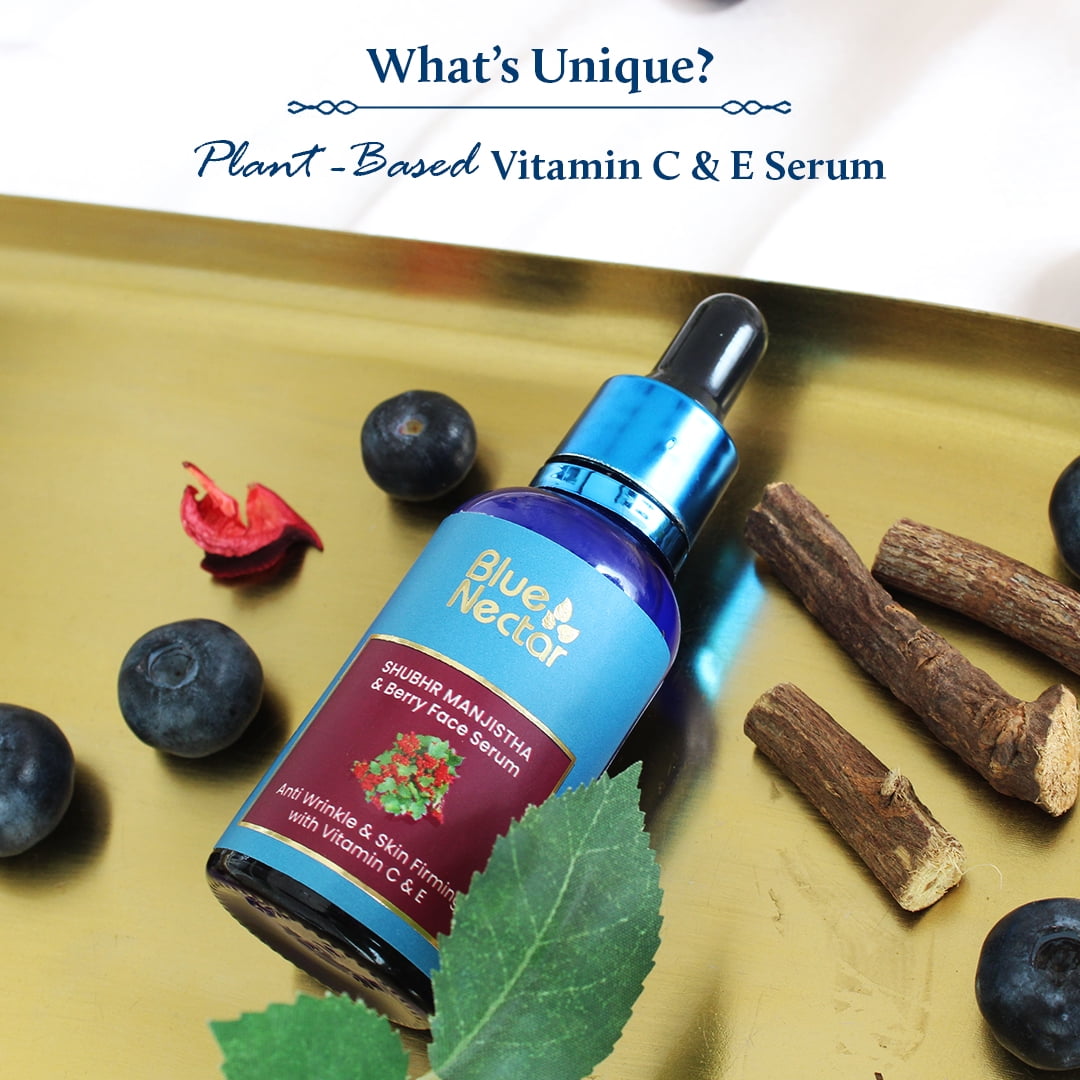 Blue Nectar Manjistha Vitamin C Face Serum for Anti Wrinkle & Skin Firming | Face Serum for Glowing Skin (13 herbs, 1 Fl Oz)