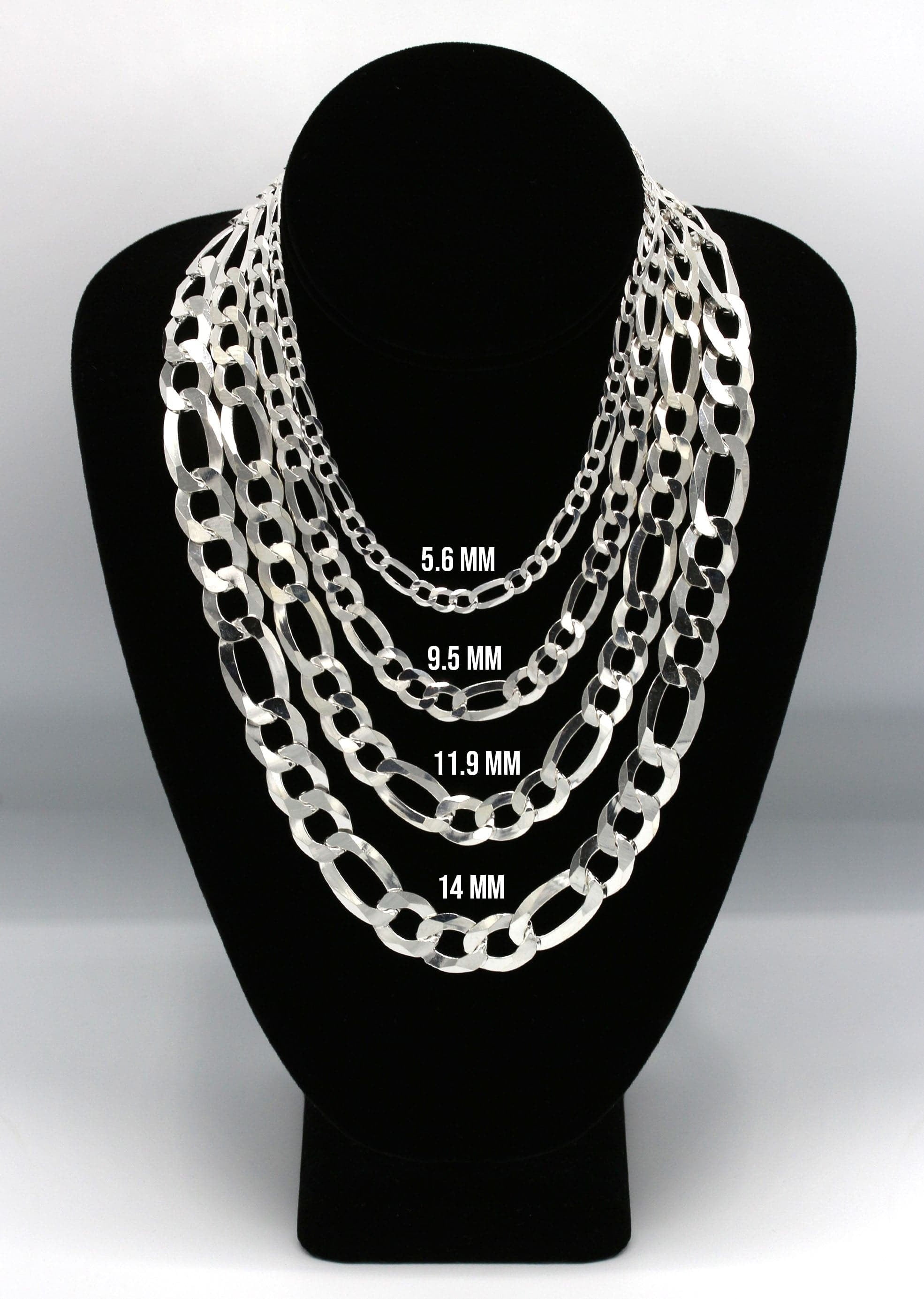 Mens White Gold Chain - Solid Figaro Chain  - Silver / 10K / 14K
