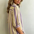 thumbnail image 4 of PBFRDSJ Womens 3/4 Sleeeve Striped Button Down Shirt Vintage Collar Loose Fit Casual Blouse for Office Business, 4 of 8