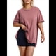 thumbnail image 2 of Camiseta Holgada de Algodón de Color Liso con Cuello Redondo y Aberturas Laterales, Talla XL, Color Rosa, 2 of 6