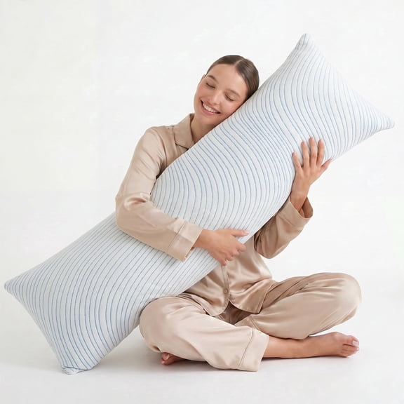 Nalqet 20x54 inch Soft Cooling Body Pillow with Shredded Memory Foam, Enough Support for Side Sleepper, Pregnant Women, Back Pain Relief, Blue
