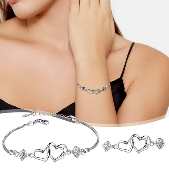 Dvkptbk Bracelet 925 Bracelet Adjustable Bangle Heart Bracelets for Womens Zirconia Birthstone Jewelry