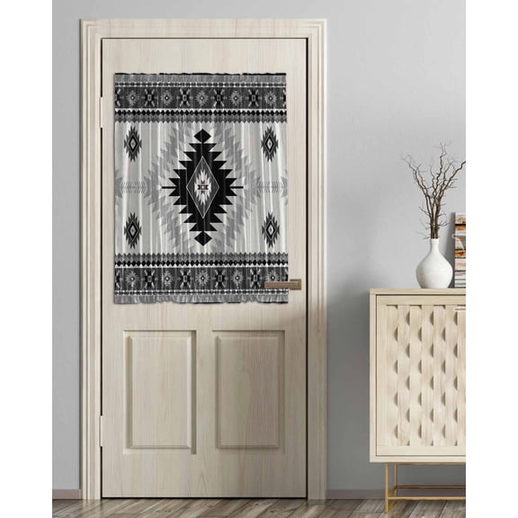 Black Beige Boho Blackout Door Curtains for French, Glass,Front, Back, Patio Door, Vintage Ethnic Tribal Southwestern Thermal Insulated Rod Pocket Window Curtain Drapes With Tiebacks 54"x40"