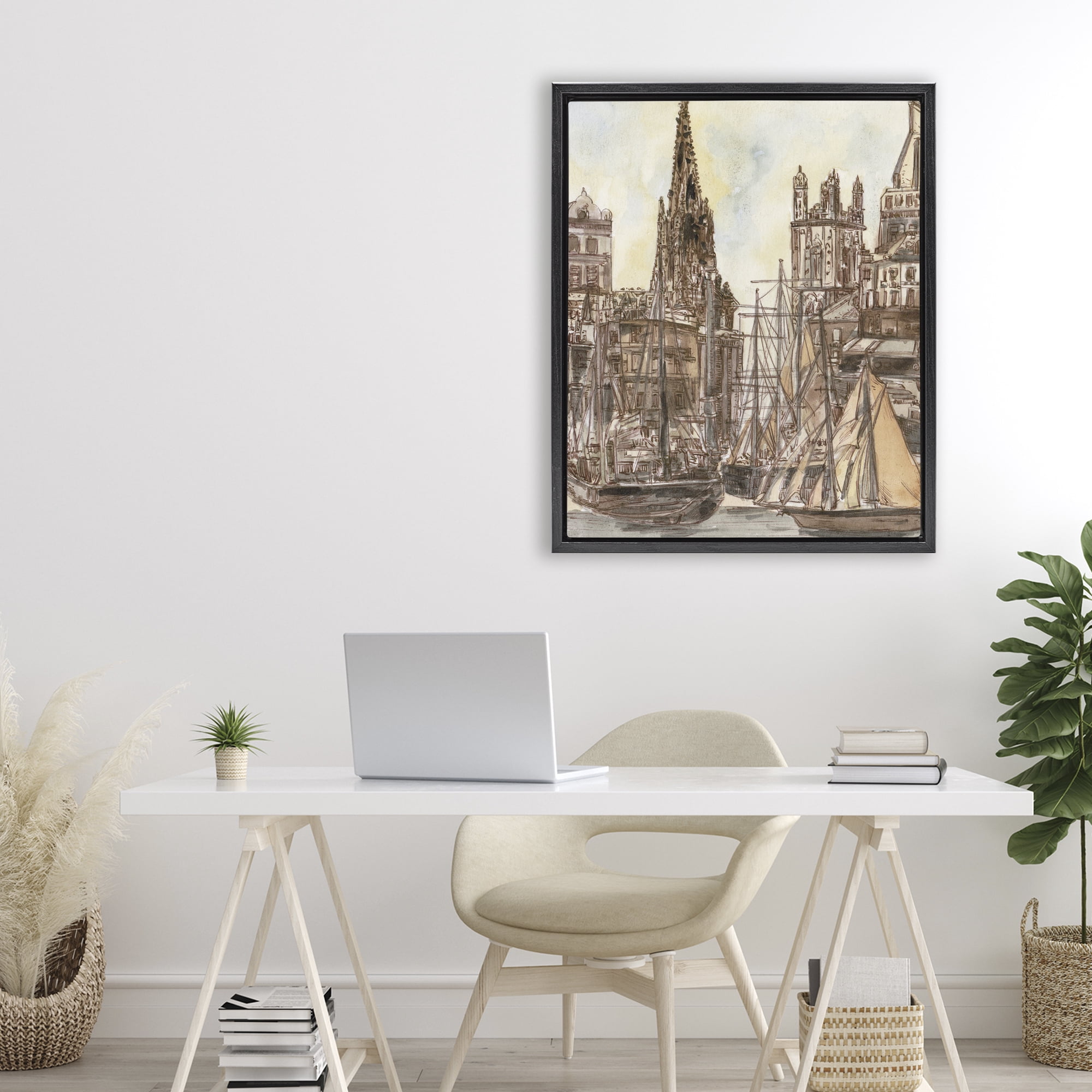 Stupell Industries Salted Remnants Harbor Black Framed Floater Canvas Wall Art, design by Melissa Wang