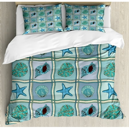 Starfish Duvet Cover Set Marine Patchwork Style Inspired Pattern