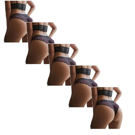 

Womens Underwear Brief Crochet Lace up Panty Hollow Out Panties5PC
