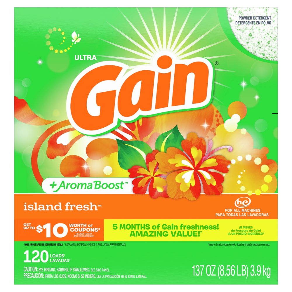 Gain Powder Laundry Detergent for Regular and HE Washers, Island Fresh