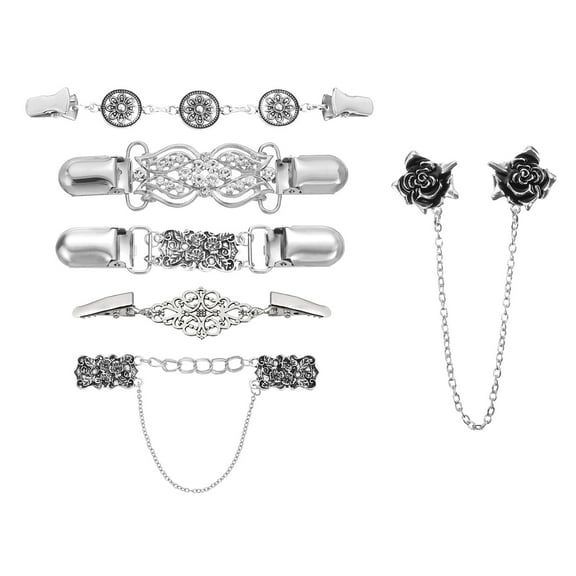 Uxcell 6 Pack Flower Sweater Clips Cardigan Collar Clips Clothes Clip, 6 Styles(Silver)
